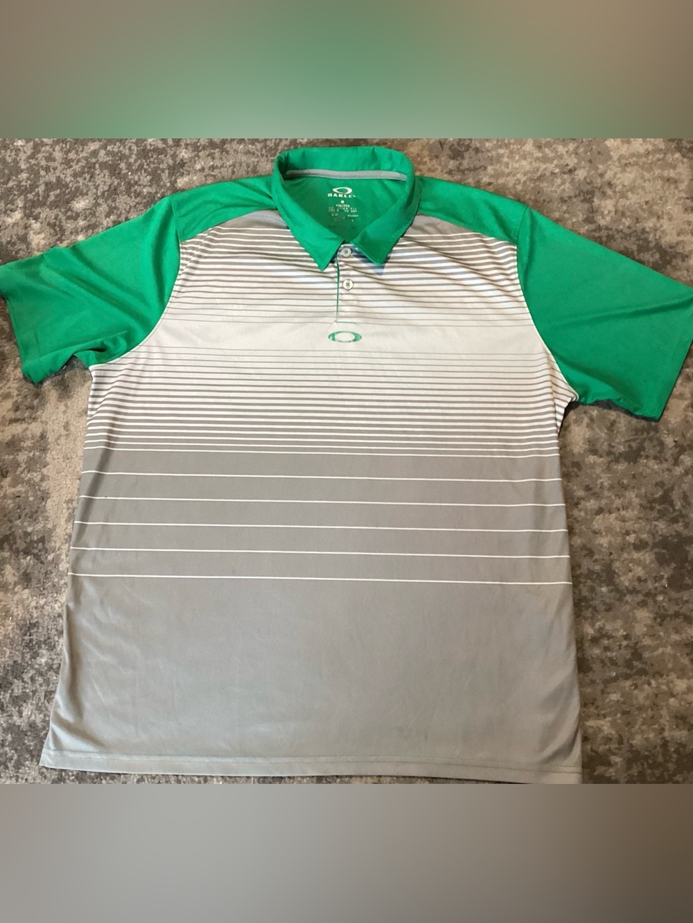 Oakley Men’s Polo Golf Shirt Hydrolix Short Sleeve Green Grey White Striped XXL